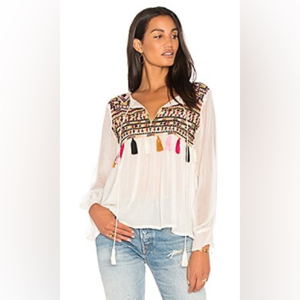 🌺NWT REVOLVE Ragazza Embroidered top Karina Grimaldi Berry red pink Boho Size M
